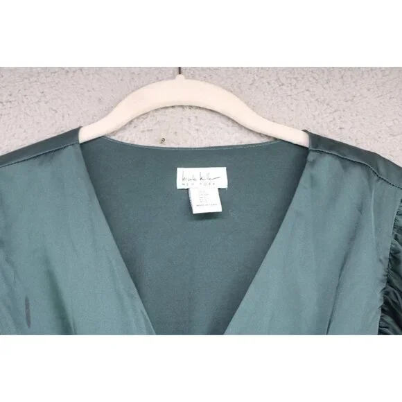 Nicole Miller Dark Green Satin Wrap Dress-Size Small-Fairy-Whimsigoth - Picture 6 of 13